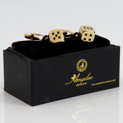 Gold Mens Stainless Steel Dice Cufflinks for Shirt with Box - Hand Crafted Perfect Gift