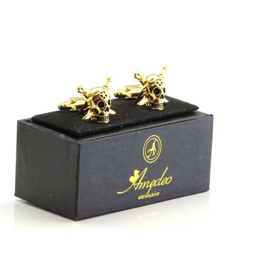 Gold Mens Stainless Steel Pirates Cufflinks for Shirt with Box - Hand Crafted Perfect Gift