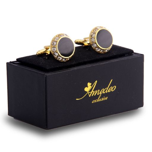 Gold Mens Stainless Steel Circles With Stones Cufflinks for Shirt with Box - Hand Crafted Perfect