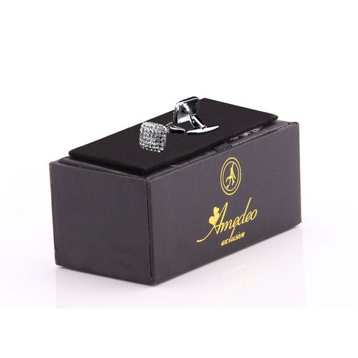 Silver Zirconia Mens Stainless Steel Square Cufflinks for Shirt with Box - Hand Crafted Perfect Gift