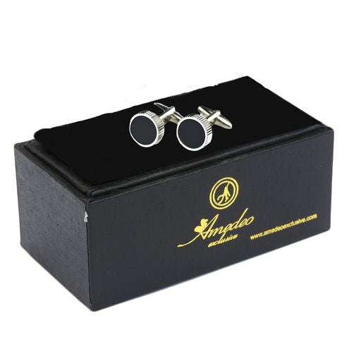 Black Silver Mens Stainless Steel Round Cufflinks for Shirt with Box - Hand Crafted Perfect Gift