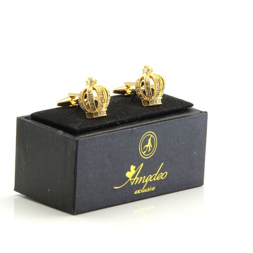 Gold Diamond Mens Stainless Steel Crowns Cufflinks for Shirt with Box - Hand Crafted Perfect Gift