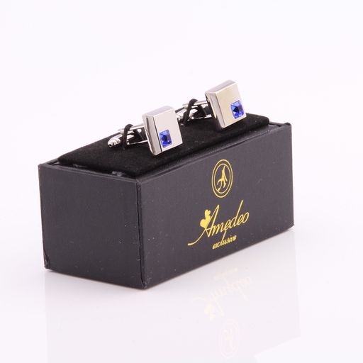 Men's Stainless Steel Silver Small Light Blue Square Cufflinks with Box