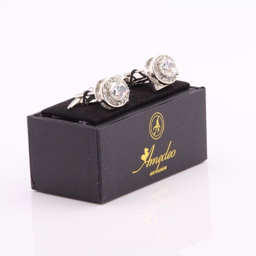 White Big Stone Mens Stainless Steel Round Cufflinks for Shirt with Box - Hand Crafted Perfect Gift