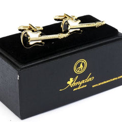 Gold Mens Stainless Steel Guitars Cufflinks for Shirt with Box - Hand Crafted Perfect Gift