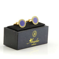 Gold & Blue Mens Stainless Steel Circles Cufflinks for Shirt with Box - Hand Crafted Perfect Gift