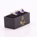 Silver with Light Blue Stone Mens Stainless Steel Triangle Cufflinks for Shirt with Box - Hand
