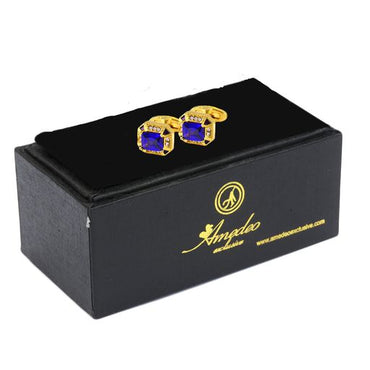 Gold & Blue Mens Stainless Steel Cufflinks for Shirt with Box - Hand Crafted Perfect Gift