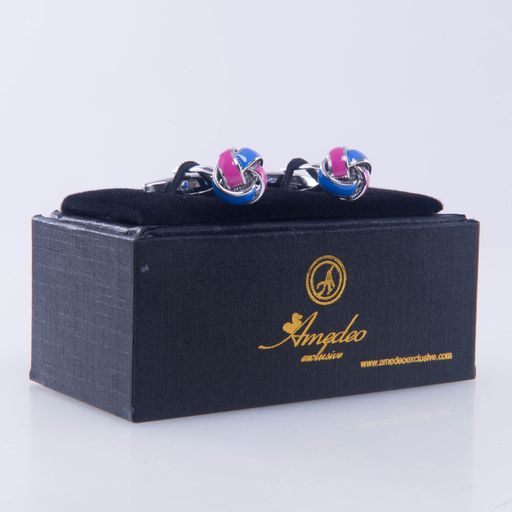 Blue & Pink Mens Stainless Steel Knots Cufflinks for Shirt with Box - Hand Crafted Perfect Gift