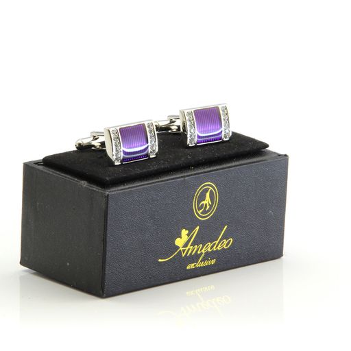 Men's Stainless Steel Silver with Purple and Stones Cufflinks with Box