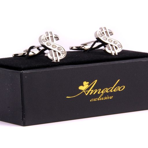 Gold + Dark Blue Mens Stainless Steel Squares Cufflinks for Shirt with Box - Hand Crafted Perfect