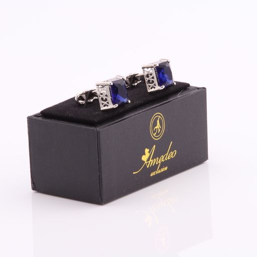 Silver & Blue Mens Stainless Steel Big Square Cufflinks for Shirt with Box - Hand Crafted Perfect Gift