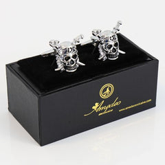Silver Mens Stainless Steel Pirates Cufflinks for Shirt with Box - Hand Crafted Perfect Gift