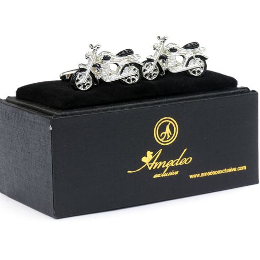 Silver and Black Mens Stainless Steel Motorbikes Cufflinks for Shirt with Box - Hand Crafted Perfect