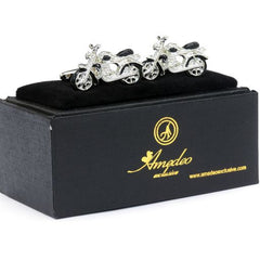 Silver and Black Mens Stainless Steel Motorbikes Cufflinks for Shirt with Box - Hand Crafted Perfect