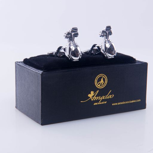 Silver with Black Mens Stainless Steel Golf Cufflinks for Shirt with Box - Hand Crafted Perfect Gift