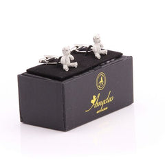 Silver Mens Stainless Steel Bears Cufflinks for Shirt with Box - Hand Crafted Perfect Gift