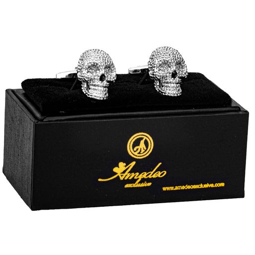 Silver Skulls Circles Mens Stainless Steel Square Cufflinks for Shirt with Box - Hand Crafted Perfect Gift