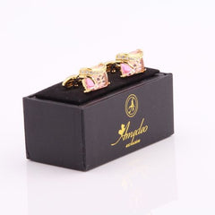 Exclusive Gold + Pink Mens Stainless Steel Squares Cufflinks for Shirt with Box - Hand Crafted