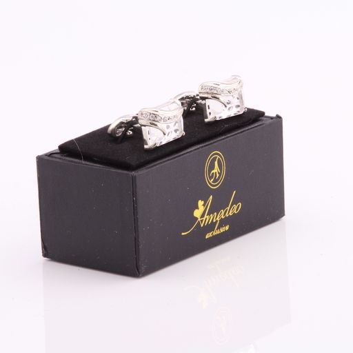 Silver + White Mens Stainless Steel Square Cufflinks for Shirt with Box - Hand Crafted Perfect Gift