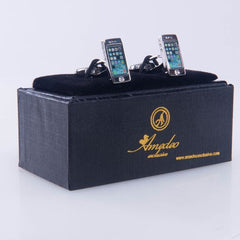 Silver Mens Stainless Steel Cell Phone Cufflinks for Shirt with Box - Hand Crafted Perfect Gift