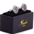Black Mens Stainless Steel Round with Stones Cufflinks for Shirt with Box - Hand Crafted Perfect