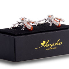 Men's Stainless Steel Orange Diamond Flies Cufflinks with Box