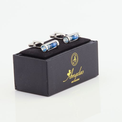 Men's Stainless Steel Blue Hour Glass Cufflinks with Box