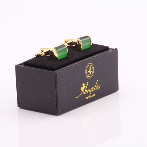 Gold & Green Mens Stainless Steel Squares Cufflinks for Shirt with Box - Hand Crafted Perfect Gift