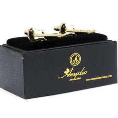 Gold Mens Stainless Steel Guitars Cufflinks for Shirt with Box - Hand Crafted Perfect Gift