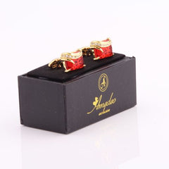 Gold + Red Mens Stainless Steel Squares Cufflinks for Shirt with Box - Hand Crafted Perfect Gift