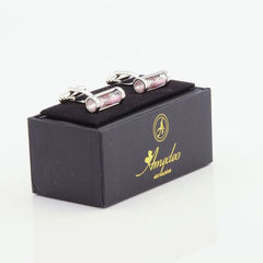 Men's Stainless Steel Pink Hour Glass Cufflinks with Box
