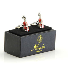 Red Mens Stainless Steel Guitars Cufflinks for Shirt with Box - Hand Crafted Perfect Gift
