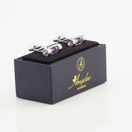 Men's Stainless Steel Purple Hour Glass Cufflinks with Box