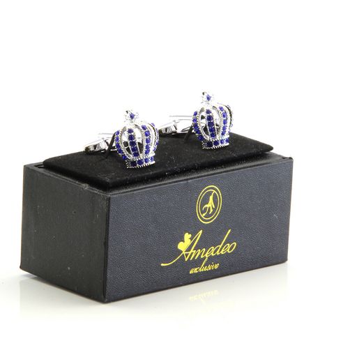 Silver Diamond Mens Stainless Steel Crowns Cufflinks for Shirt with Box - Hand Crafted Perfect Gift