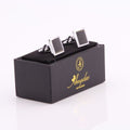 Mens Stainless Steel Silver + Black Carbon Fiber Square Cufflinks for Shirt with Box - Hand