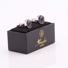 Silver with Black Mens Stainless Steel Temperature Cufflinks for Shirt with Box - Hand Crafted