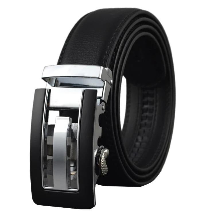 Amedeo Exclusive Men's Black Belt Matte Silver Buckle Leather - Amedeo Exclusive
