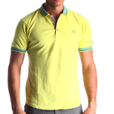 Men's Yellow - Paisley Turkey Slim Fit Mesh Polo Shirt ( Size - Only XS ) - Amedeo Exclusive