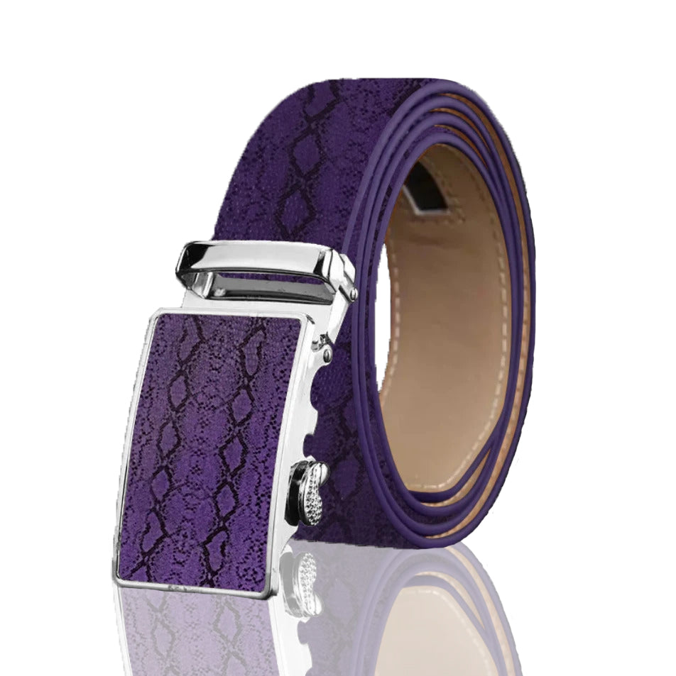Men's Genuine Leather Smart Ratchet Automatic Belt Perfect Fit No holes! Purple - Amedeo Exclusive