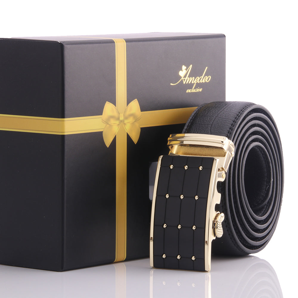 Men's Smart Ratchet No Holes Automatic Buckle Belt in Silver & Black Color - Amedeo Exclusive