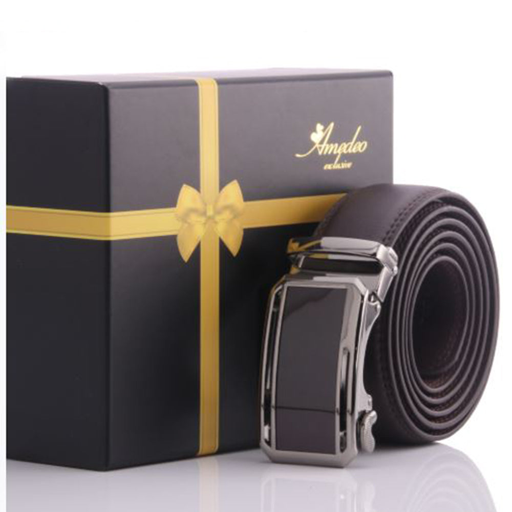 Men's Stainless Steel Black Belt - Black Buckle Belt - Amedeo Exclusive