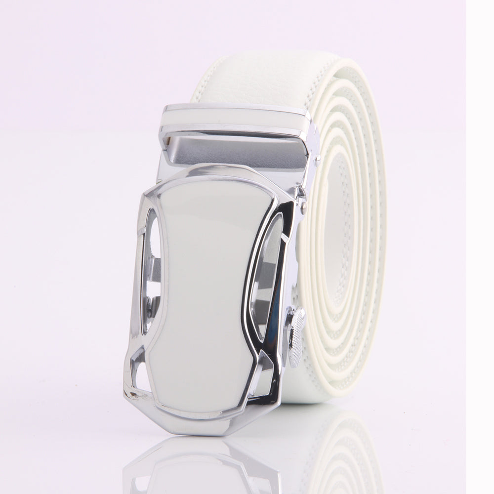 Men's Smart Ratchet No Holes Automatic Buckle Belt in White Color - Amedeo Exclusive