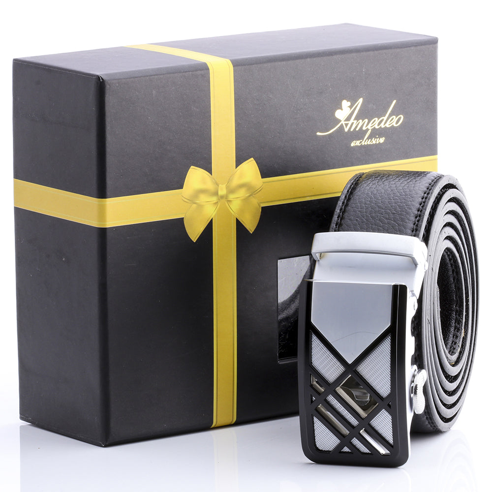 Men's Smart Ratchet No Holes Automatic Buckle Belt in Light Silver White Color - Amedeo Exclusive