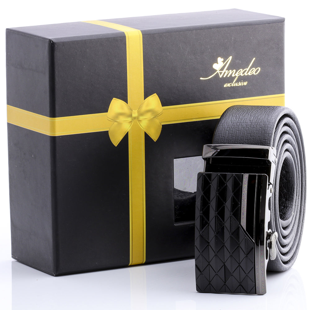 Men's Stainless Steel Black Belt with Black Buckle - Amedeo Exclusive