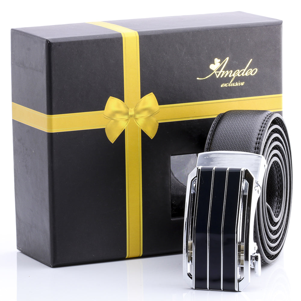 Men's Stainless Steel Black Belt with Silver & Black Buckle - Amedeo Exclusive