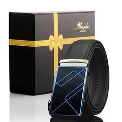 Men's Stainless Steel Black Belt with Blue & Black Buckle - Amedeo Exclusive