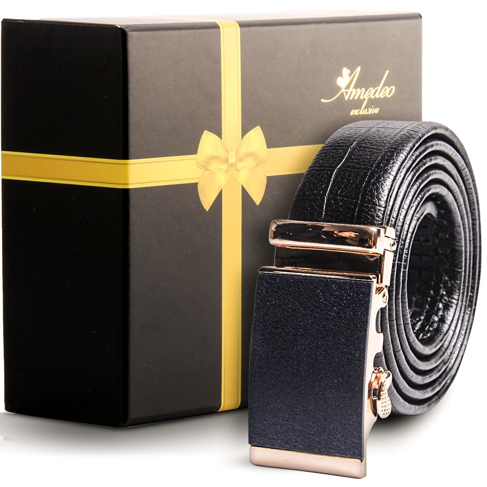 Men's Smart Ratchet No Holes Automatic Buckle Belt in Gold & Black Color - Amedeo Exclusive