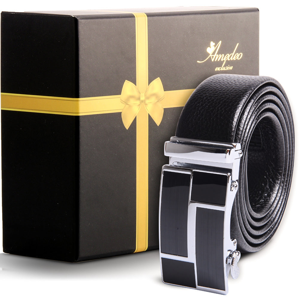 Men's Stainless Steel Black Belt with Silver & Black Buckle - Amedeo Exclusive