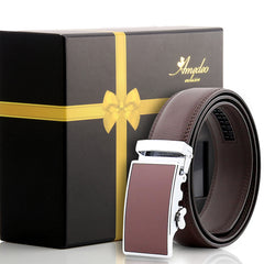 Men's Stainless Steel Brown Belt with Brown Buckle - Amedeo Exclusive